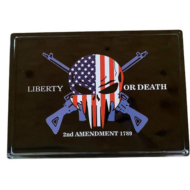 "Liberty Or Death" USA Flag Punisher Skull Tin Signs image