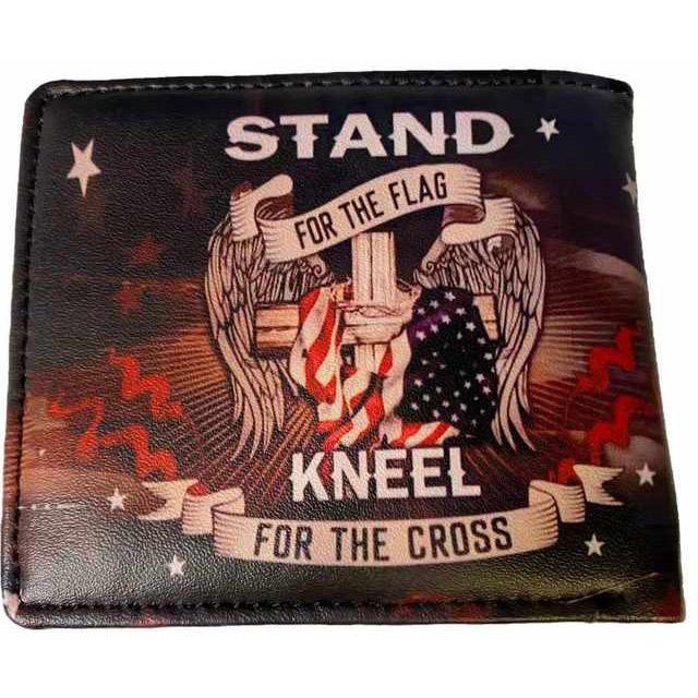 Men's Bi-Fold Faux Leather Wallet - "Stand For The Flag Kneel For The Cross" image