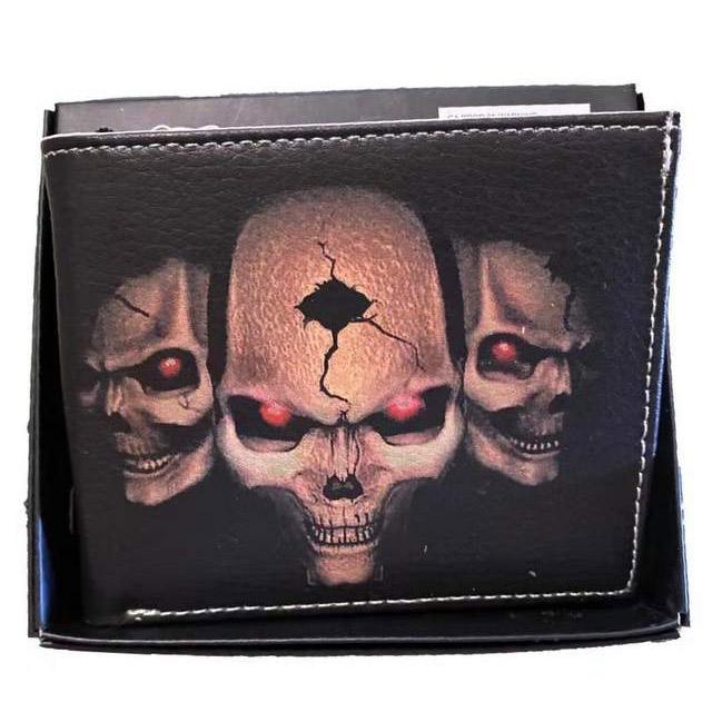 Men's Bi-Fold Faux Leather Wallet - Three Skulls image