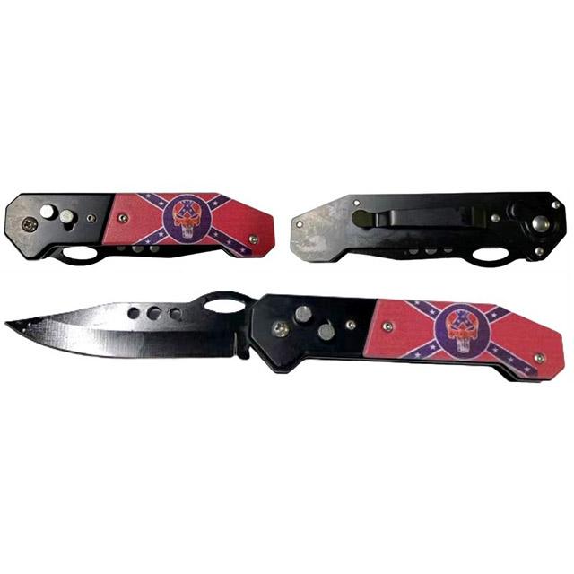 Rebel Flag & Skull Switchblade Knife image