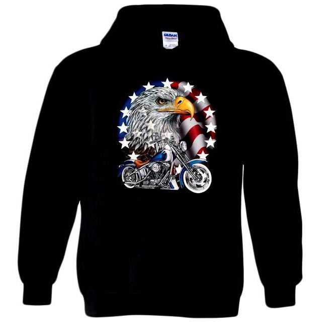 USA Flag Eagle & Motorcycle Hoodies - Black XXL image