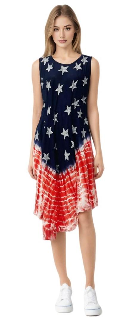 Rayon Tie Dye USA Flag Umbrella Dresses image