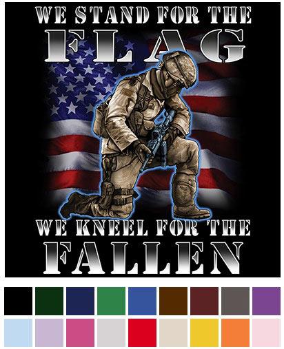 "We Stand For The Flag - We Kneel For The Fallen" USA Flag & Soldier Transfers image