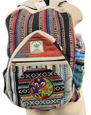 Himalayan Hemp Nepal Handmade Backpacks - Yin Yang Mushroom/Leaf Design image