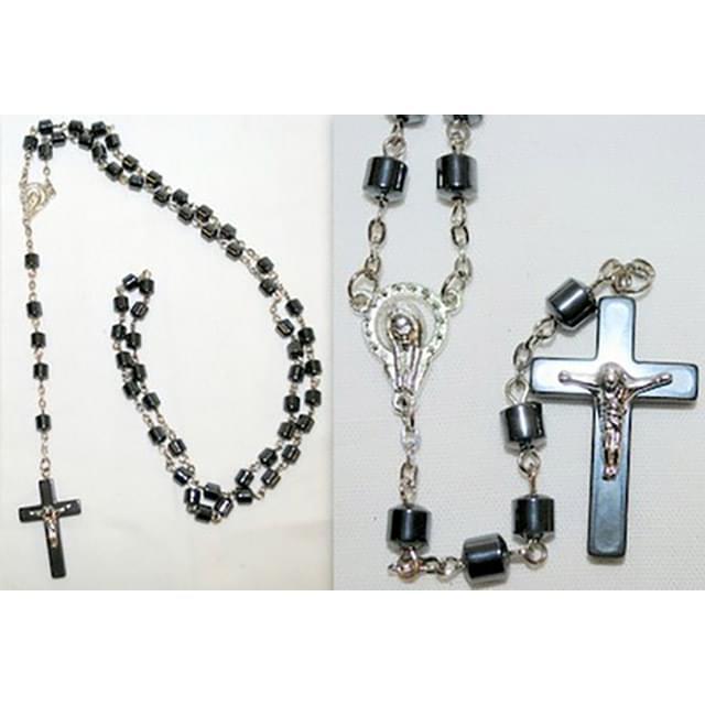 Black Hematite Rosary Necklaces With Jesus Cross image