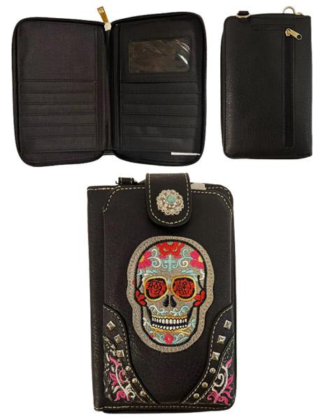 Studded Sugar Skull Phone Wallet - Black image