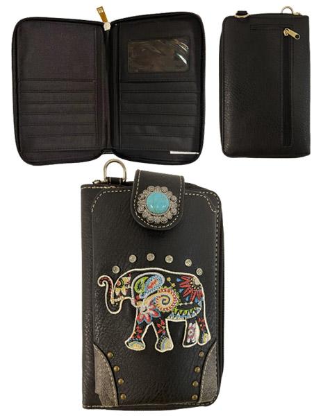 Elephant Embroidery Phone Wallet - Black image