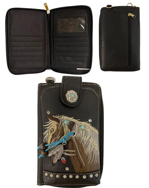 Horse Embroidery Phone Wallet - Black image