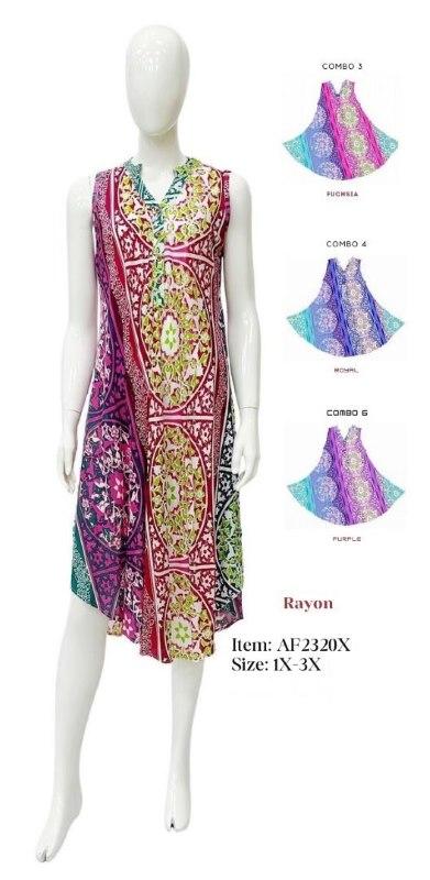 Plus Size Rayon Umbrella Dresses With Front Placket - Assorted image