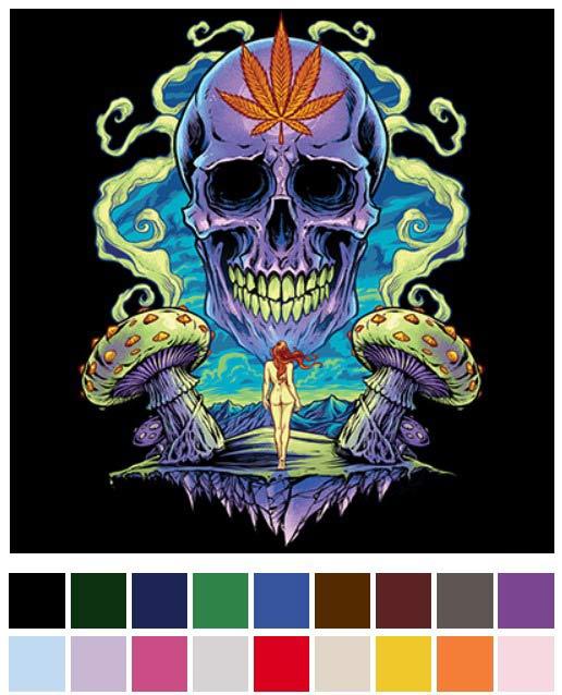 Psychedelic Weed Skull Heat Transfer - 10.5'' x 14.5'' image