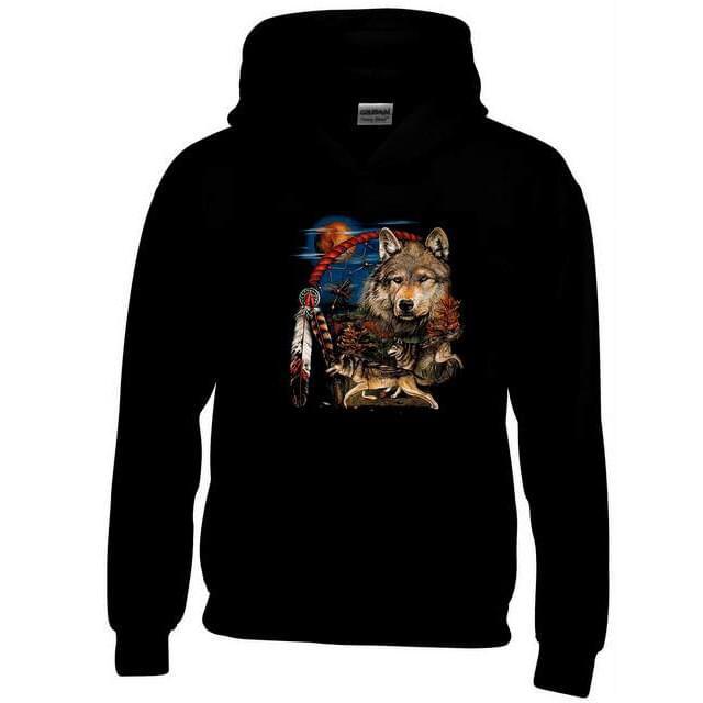 Wolf & Dreamcatcher Hoodies - Black M/L/XL image