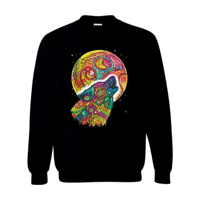 Colorful Howling Wolf & Moon Sweatshirts - Black XXL image