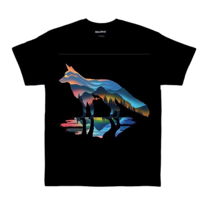Fox & Mountain Landscape T-Shirts - Black XXL image
