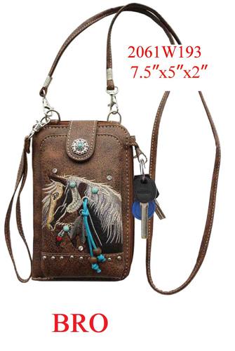Horse Embroidery Phone Wallet - Brown image