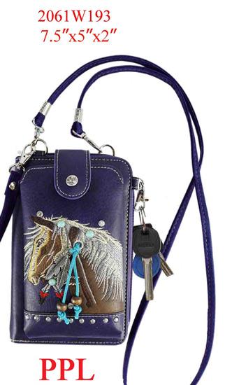 Horse Embroidery Phone Wallet - Purple image