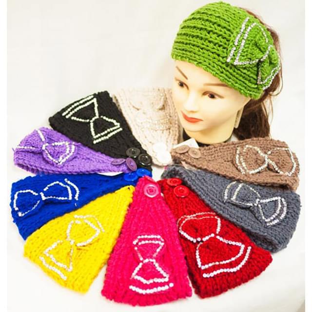 Knitted Rhinestone Bow Tie Headbands - Assorted image