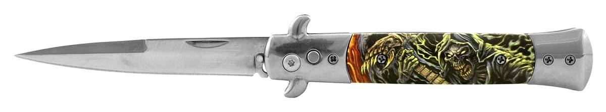 Switchblade Knife With Skull Design Handle image