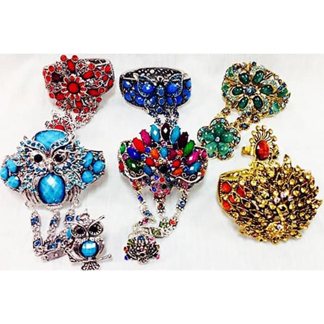 Fancy Rhinestone Bangles With Ring - Assorted image