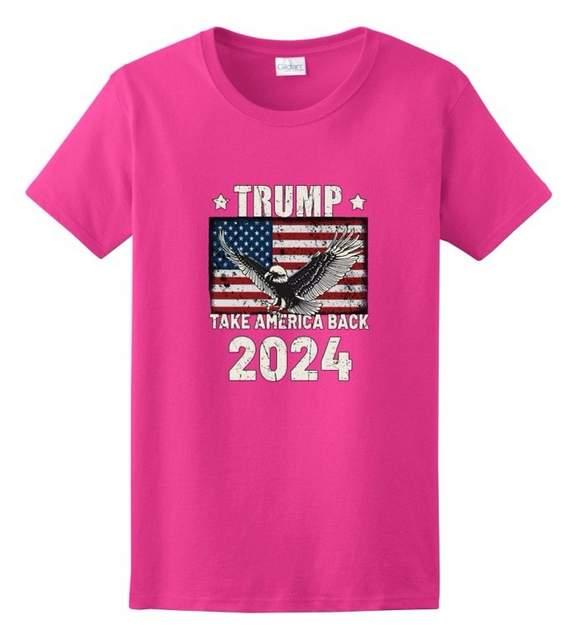 Trump 2024 "Take America Back" USA Flag With Eagle Pink T-Shirts image
