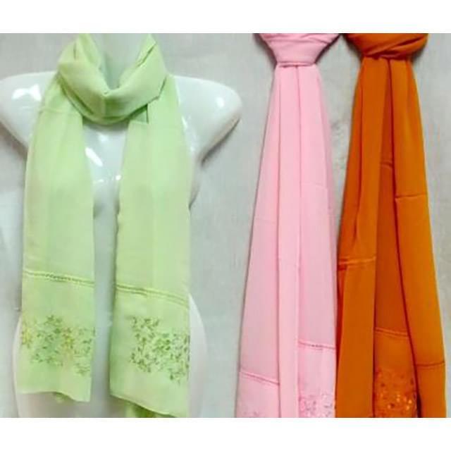 Silk Scarves With Flower Embroidery - Assorted image