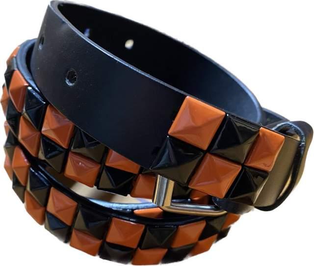 Metallic Orange & Black Studded 2-Row Skinny Belts image