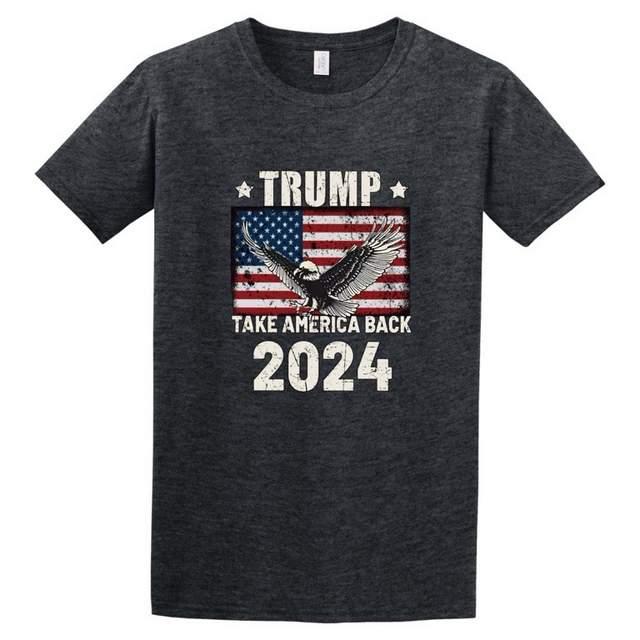 Trump 2024 "Take America Back" USA Flag With Eagle Dark Heather T-Shirts image