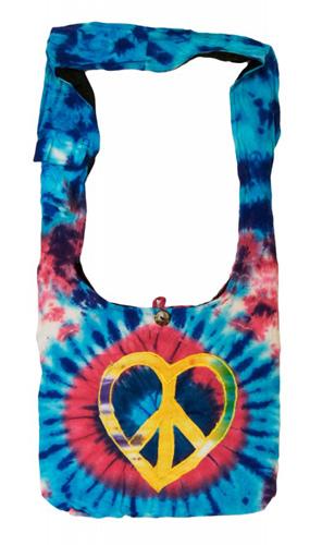 Nepal Handmade Cotton/Hemp Hobo Bags - Tie Dye Peace Sign image