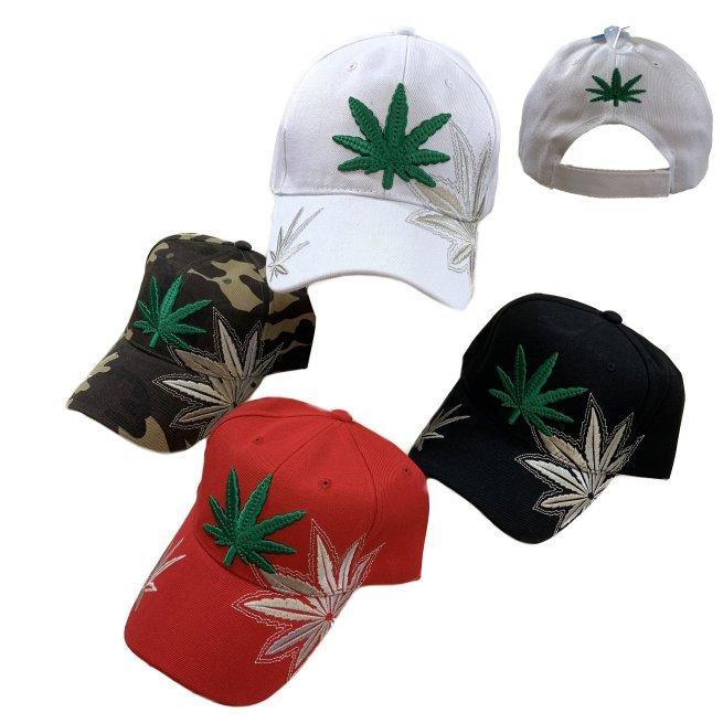 Embroidered Marijuana Leaf Hat With Double Shadow - Assorted Colors image