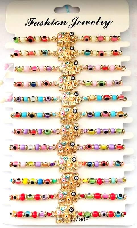 Colorful Evil Eye & Gold Elephant Fashion Bracelets - Assorted image
