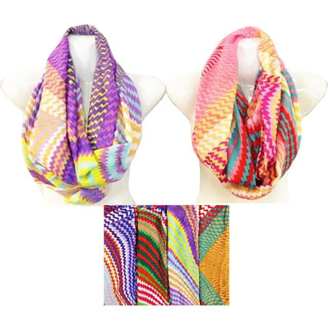 Lightweight Multicolor Infinity Scarves With Chevron Print - Assorted image