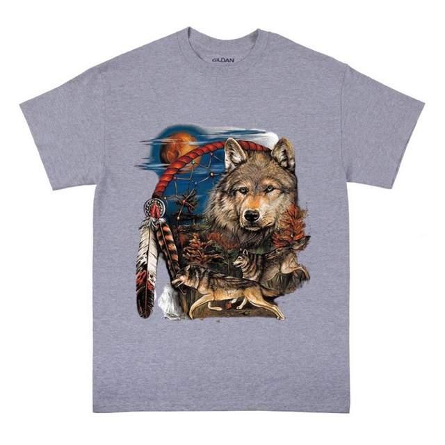 Wolf & Dreamcatcher Tribal Style T-Shirts - Sport Gray M/L/XL image