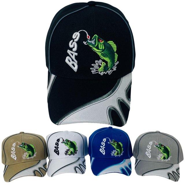 Bass Fishing Embroidered Baseball Caps - Assorted image