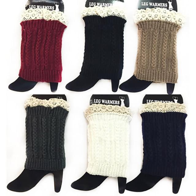 Braid Knit Boot Toppers With Lace Trim - Assorted image