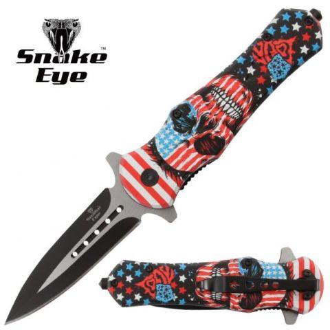 Snake Eye Tactical Spring Assisted Knife-American Flag Skull image
