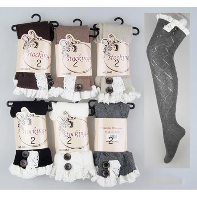 Long Stockings With Lace Trim & Buttons - Assorted image