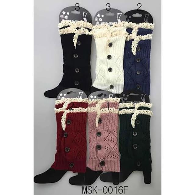 Knitted Boot Toppers With Double Lace Trim & Buttons - Assorted image