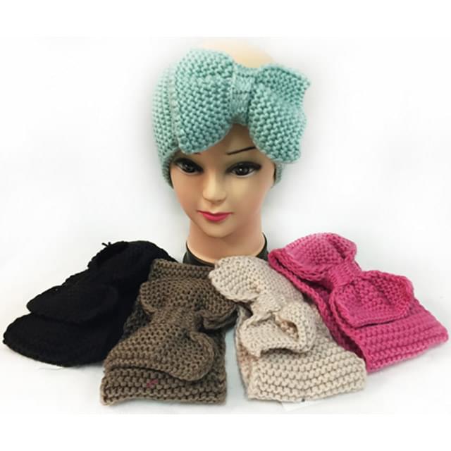 Solid Color Knitted Headbands With Large Bow - Assorted image