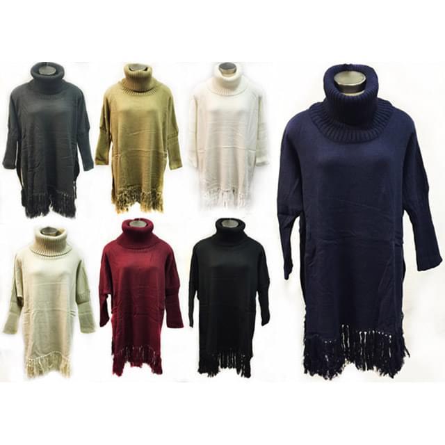 Knitted Turtleneck Sweater Ponchos - Assorted image