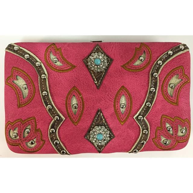 Concho Fashion Western Wallet With Studs - Pink image