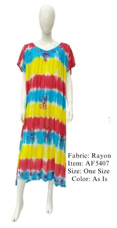 Rayon Crepe Long Tie Dye Dresses With V-Neck - Red/Yellow/Blue image
