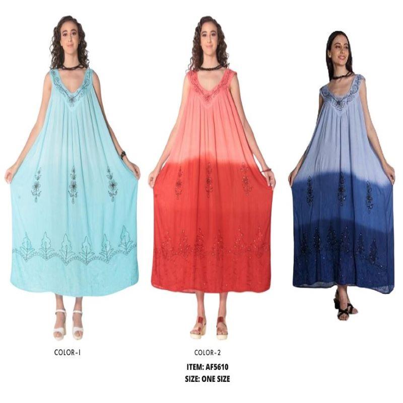 Long Tie Dye V-Neck Dresses - Assorted image