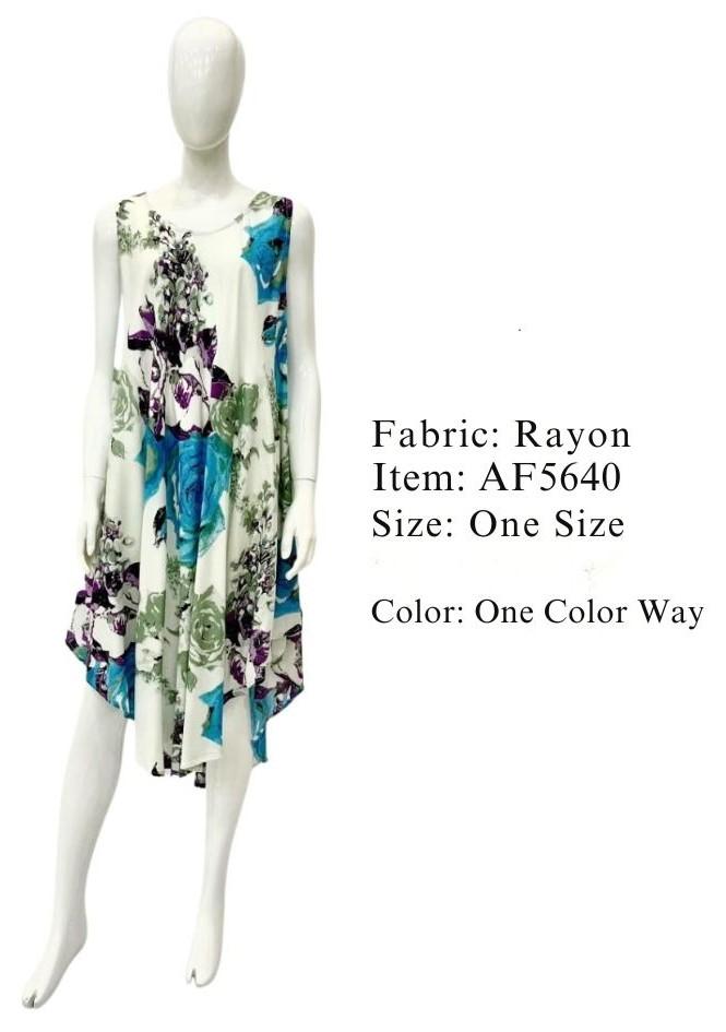 Rayon Multicolor Flower Print Round Neck Dresses image