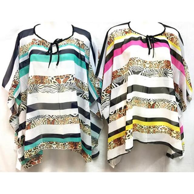 Striped Animal Print Beach Coverups - Assorted image