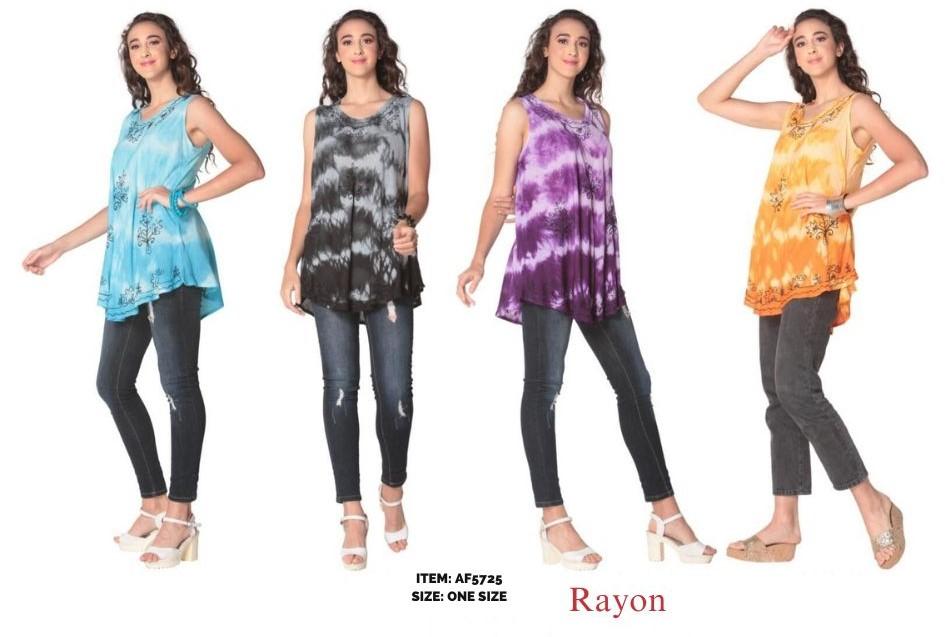 Tie Dye Stripe Style Rayon Tops - Assorted image
