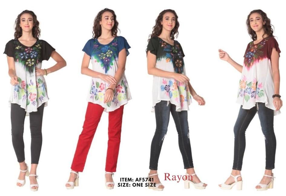 Rayon Tie Dye Floral Tops - Assorted image