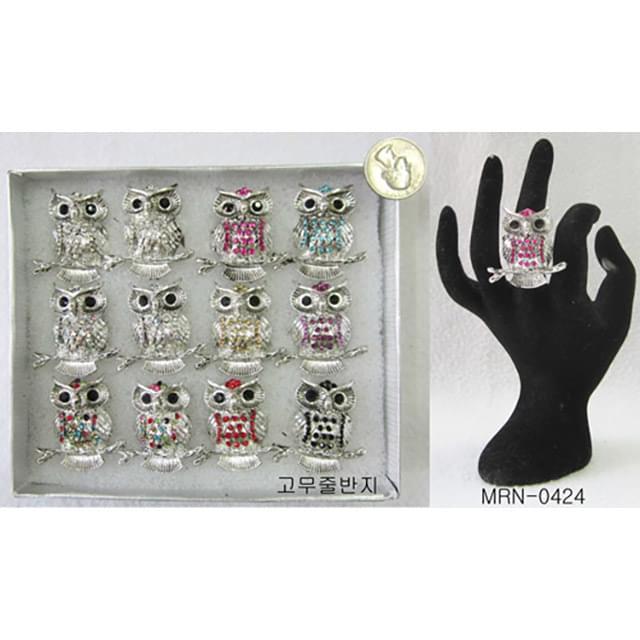 Owl On Branch Rhinestone Fashion Rings - Assorted image
