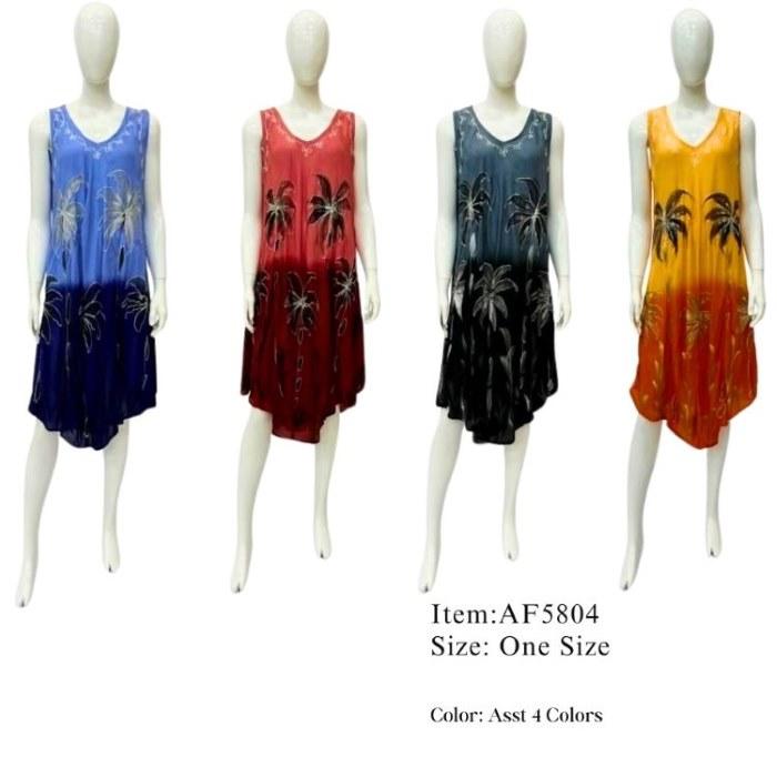 Rayon Hand-Painted Palm Tree Umbrella Dresses - Assorted image