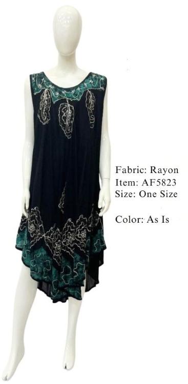 Rayon Crepe Batik Umbrella Dresses - Black & Turquoise image