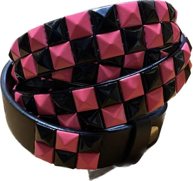 Metallic Pink & Black Studded 2-Row Skinny Belts image