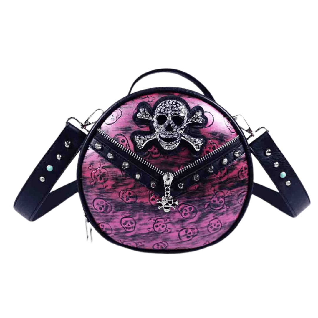 Rhinestone Skull Round Crossbody Bag - Hot Pink image